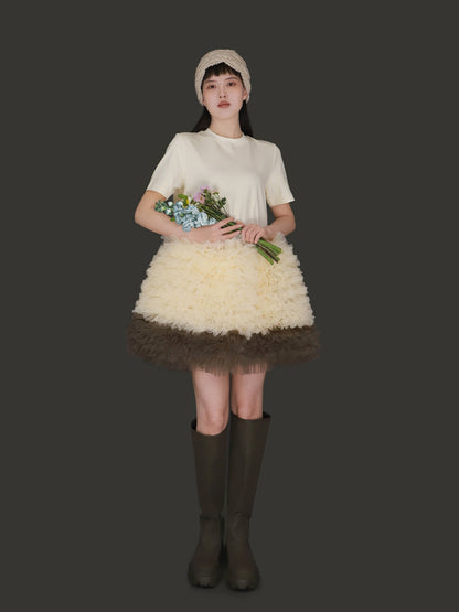 Mesh Bubble Patchwork Dress　X3240
