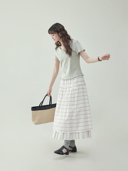 Cotton Jacquard Frill-Sleeve Short Tee　X3233