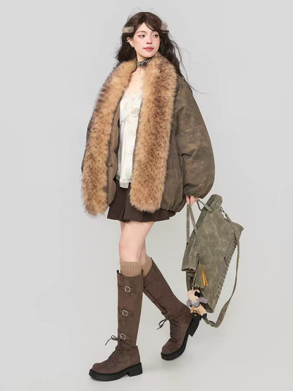 可拆式環保毛領冬季外套 X3448