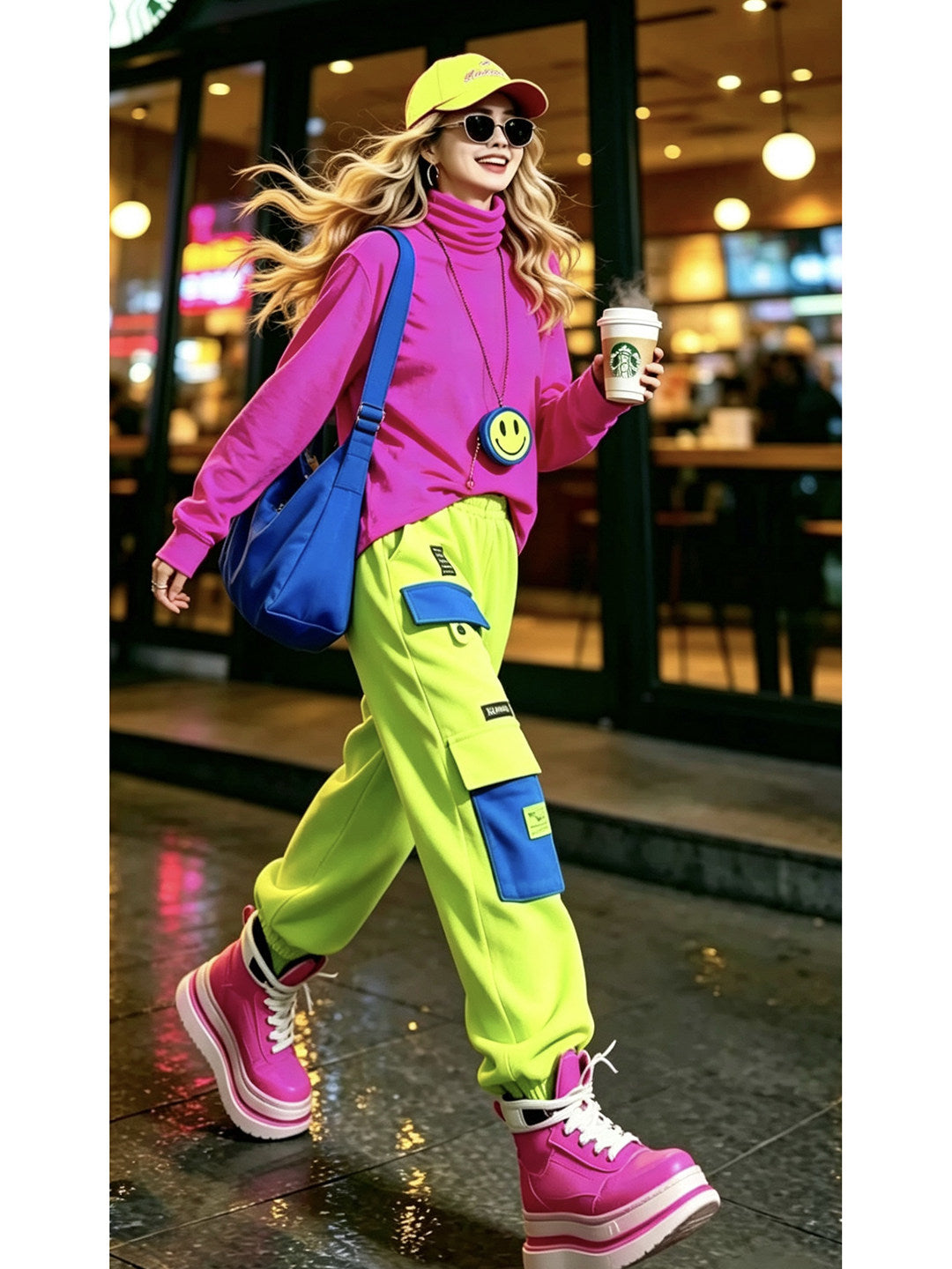 Neon Fleece-Lined Turtleneck Top　X3717