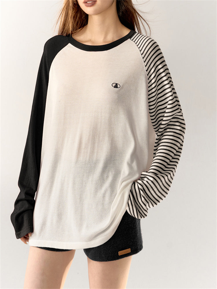 Raglan Sleeve Striped Loose T-Shirt　X3165