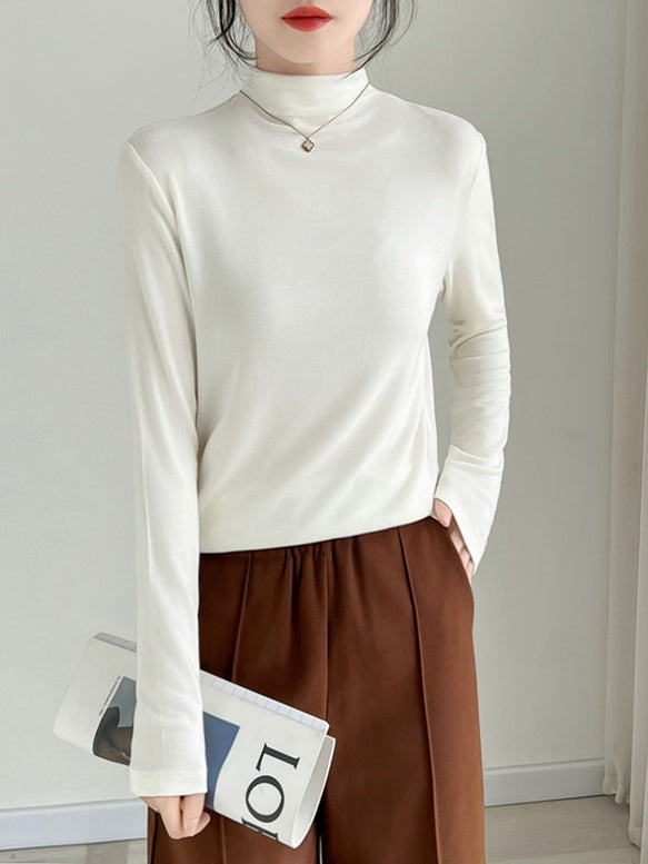 Round neck and half-high neck long sleeve T-shirt X3174