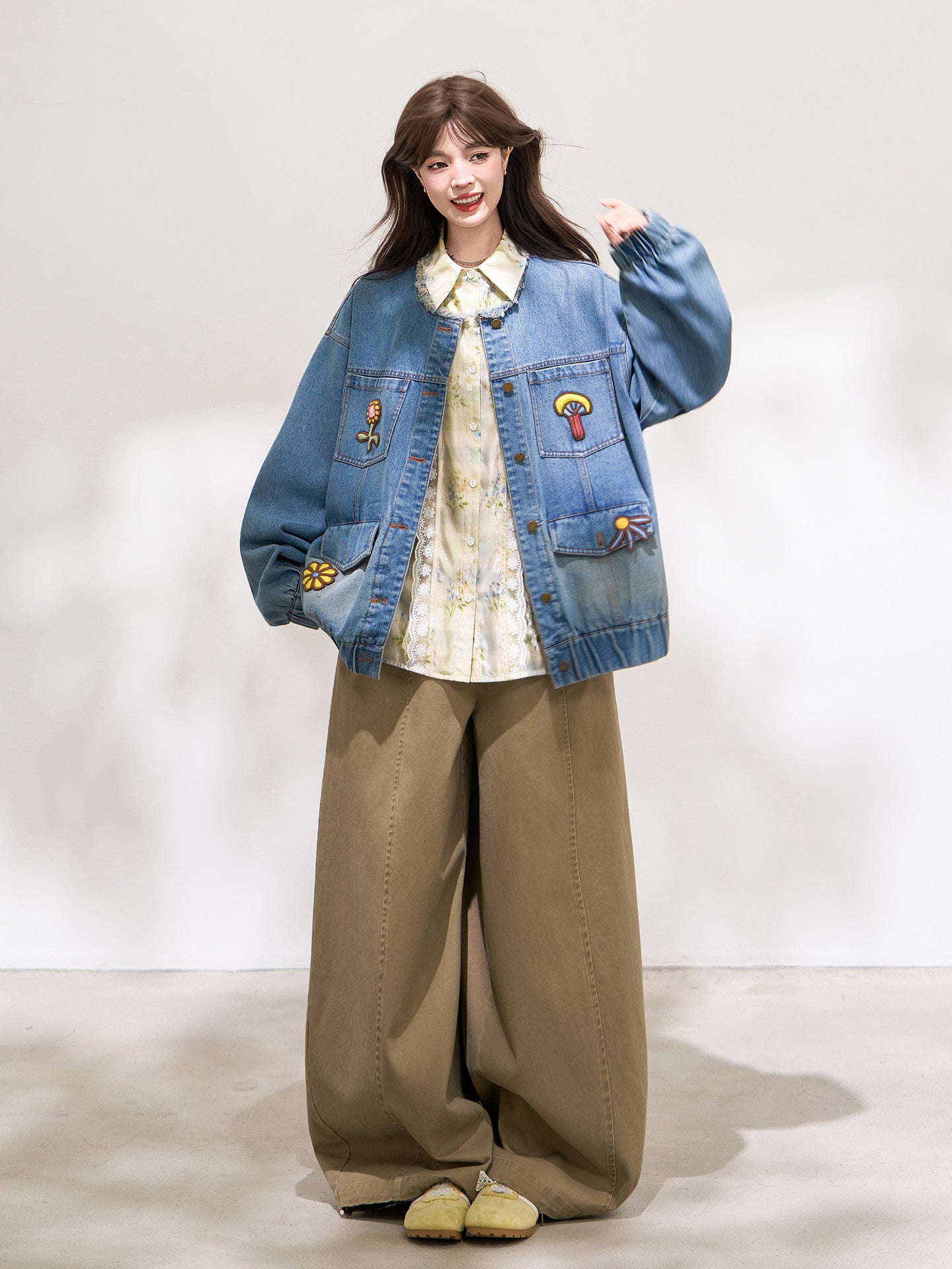 3D Embroidered Oversized Denim Jacket X3672
