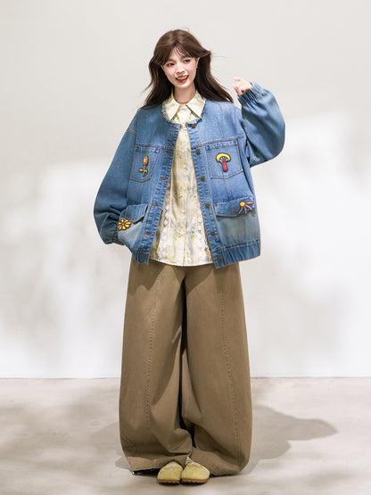 3D Embroidered Oversized Denim Jacket X3672