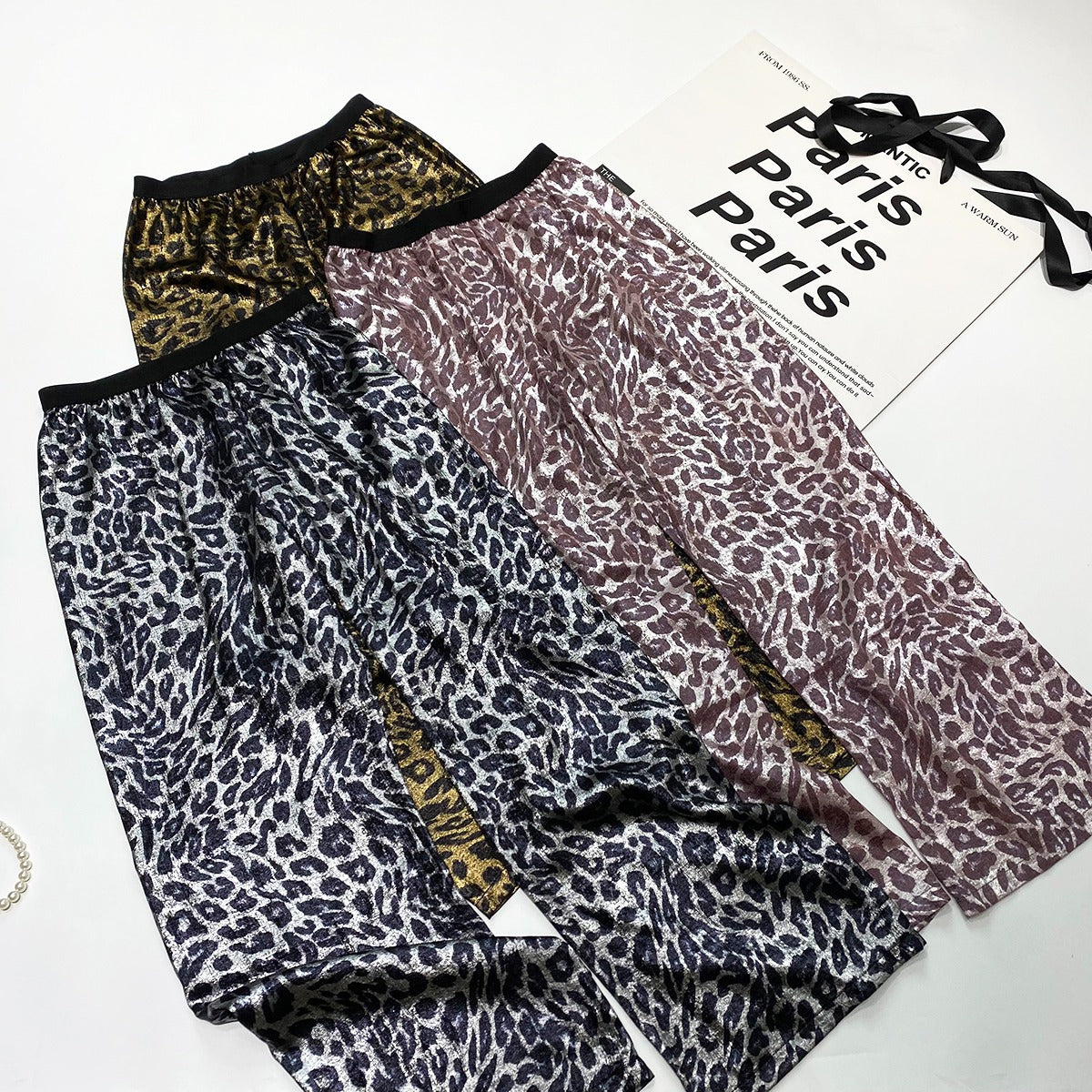 Pink Leopard Satin Wide Pants　X3416