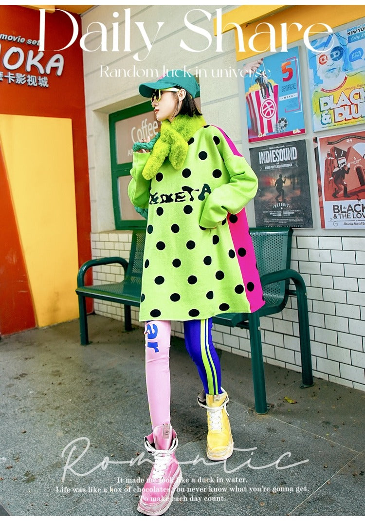 撞色圓點衛衣洋裝 X3472