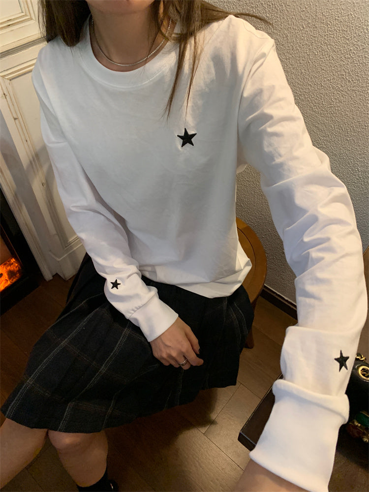 One point star round neck long sleeve t-shirt X3071