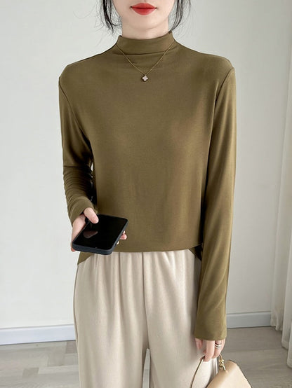 Round neck and half-high neck long sleeve T-shirt X3174