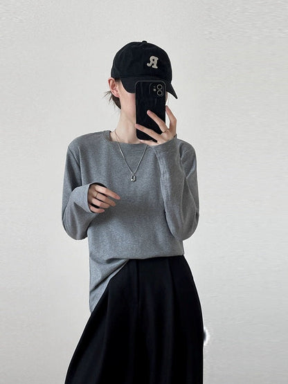 Simple crewneck long sleeved T-shirt　X3185