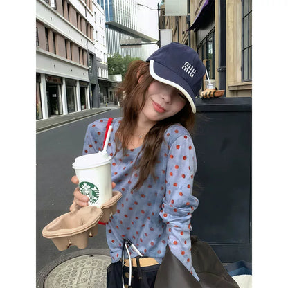 Polka Dot Slim Long Sleeve Tee　X3707