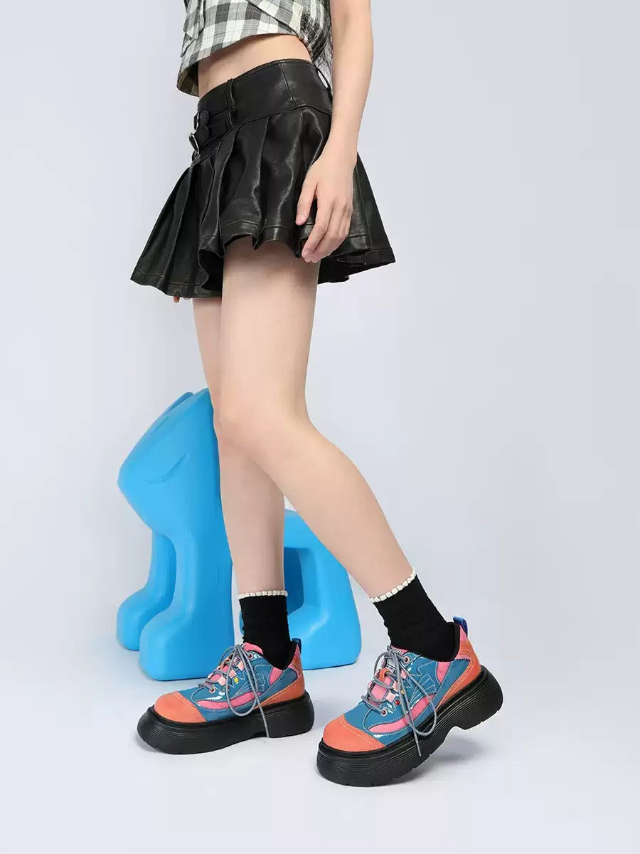 Colorblock Chunky Platform Lace-Up Shoes　X3482