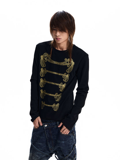 Gold Braid Print Long Sleeve Tee X3694
