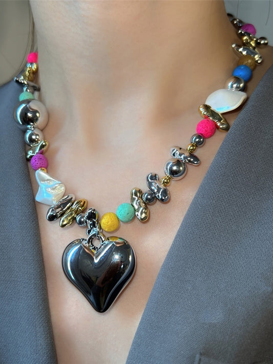 Colorful Beads Heart Pendant X2675