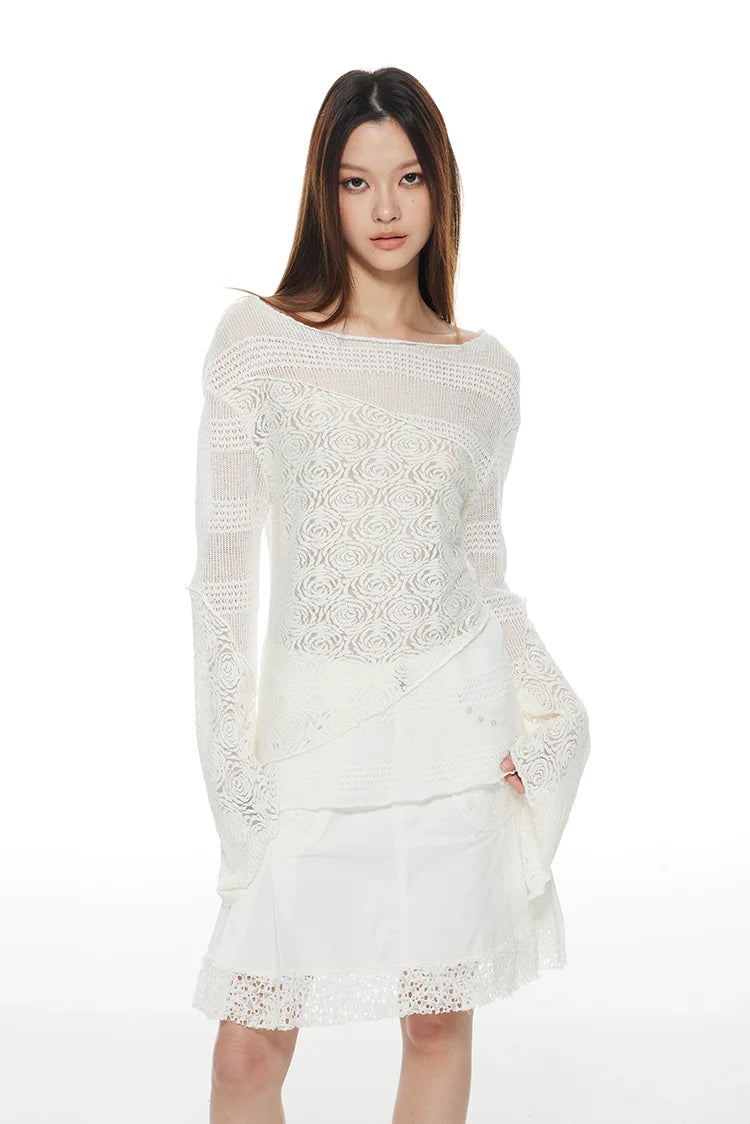 Long Sleeve Feminine Lace Long Top X3135