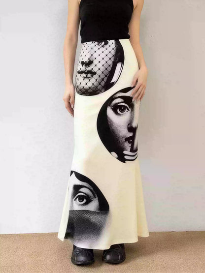 Art Face Print Mermaid Skirt X3553
