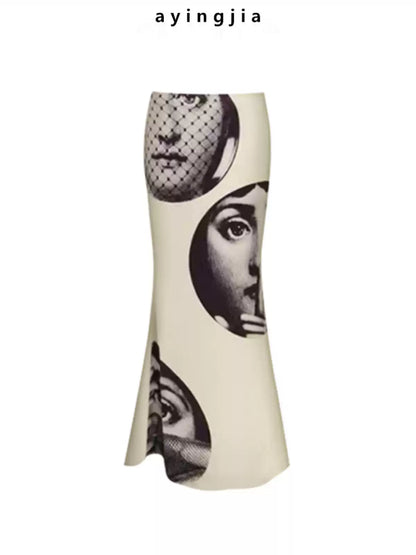 Art Face Print Mermaid Skirt X3553