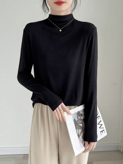 Round neck and half-high neck long sleeve T-shirt X3174