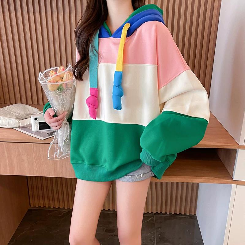 Color Block Fleece Lined Oversized Hoodie　X3728