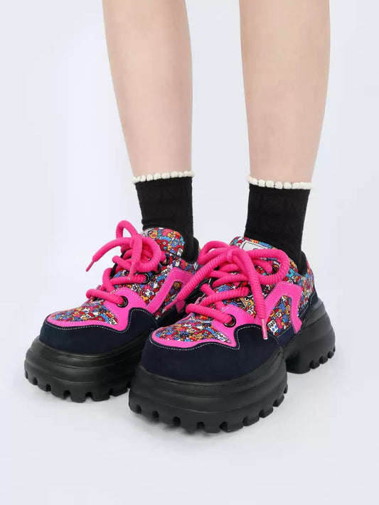 Chunky Platform Colorblock Lace-Up Shoes　X3480