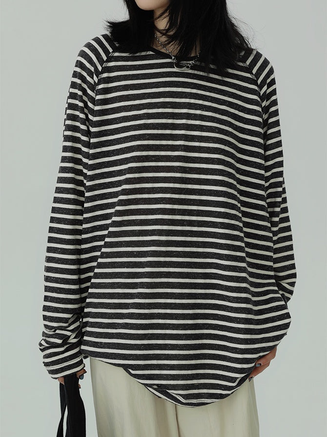 Stripe Round Neck Tops　X3196