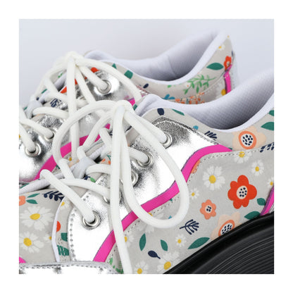 Colorblock Floral Chunky Platform Lace-Up Shoes　X3479