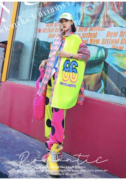 Neon Color-Block Polka Dot Loose Sweatpants　X3498