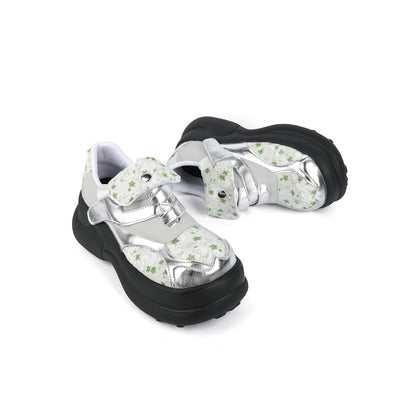 Floral Print & Silver Chunky Platform Velcro Shoes　X3478