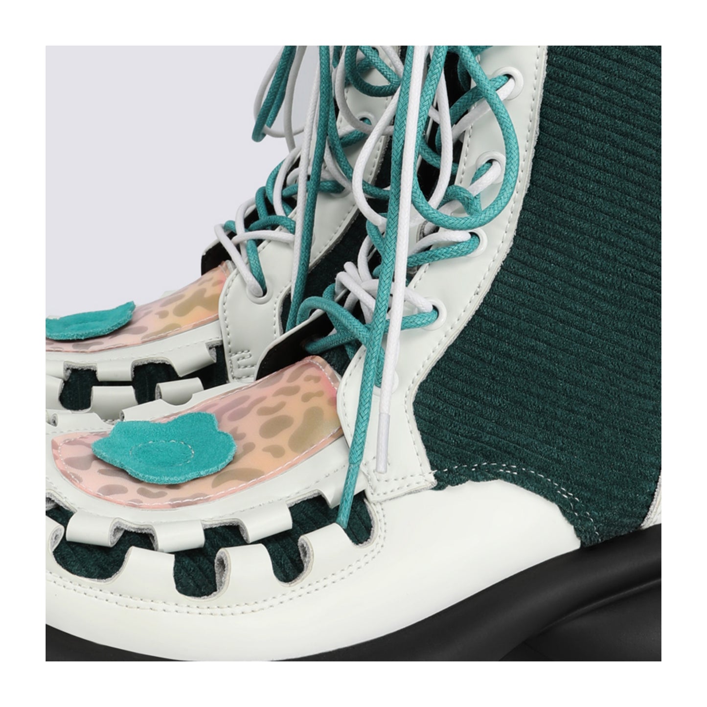 Colorblock Chunky Platform Lace-Up Mid Boots　X3483