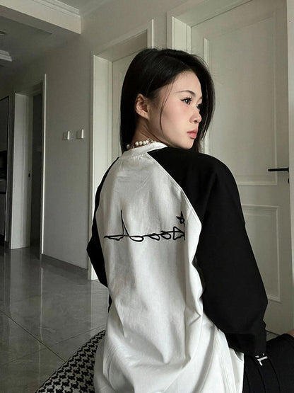 Raglan embroidery long-sleeved T-shirt X3163