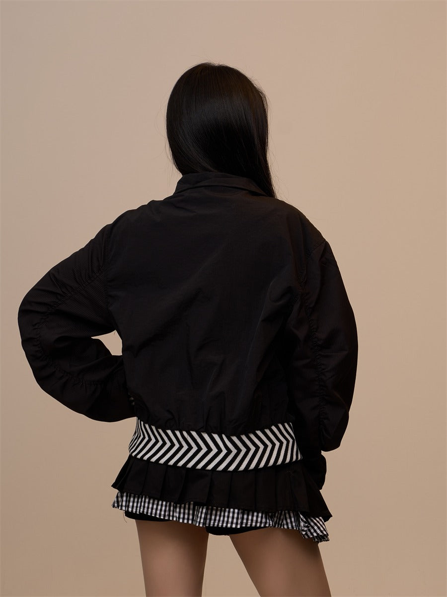 Spring New Black Plaid Star Oversized Jacket　X3390