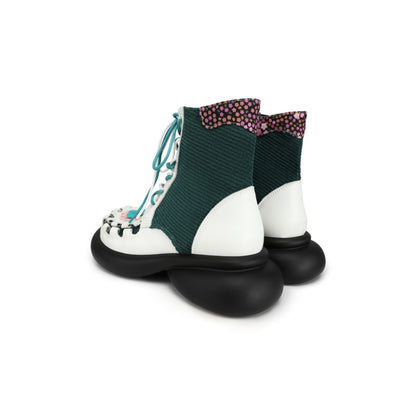 Colorblock Chunky Platform Lace-Up Mid Boots　X3483