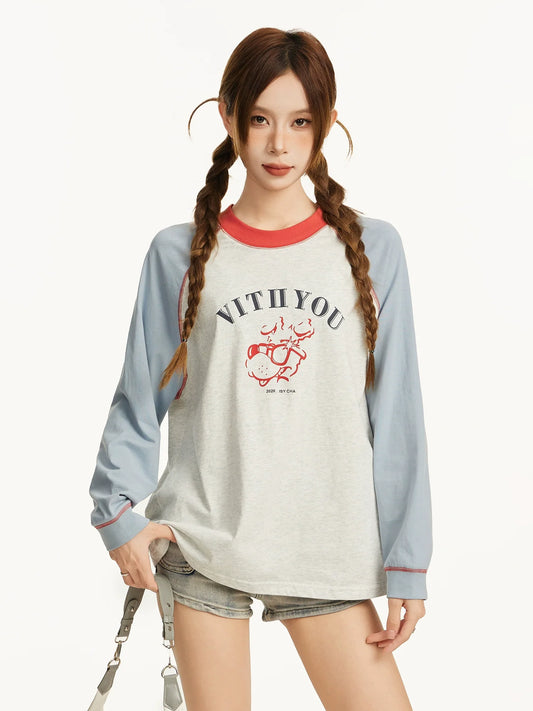 Raglan shoulders long-sleeved t-shirt X3164