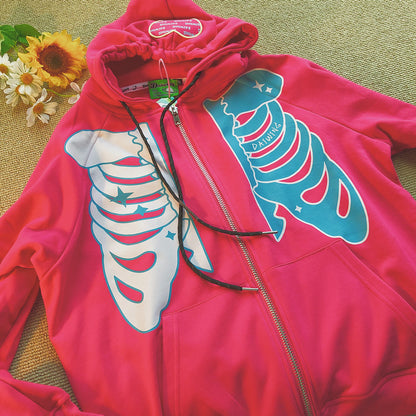 Skeleton Print Zip-Up Hoodie　X3727