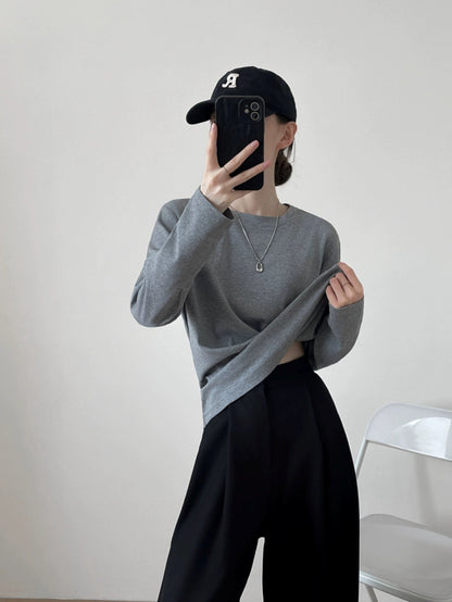 Simple crewneck long sleeved T-shirt　X3185