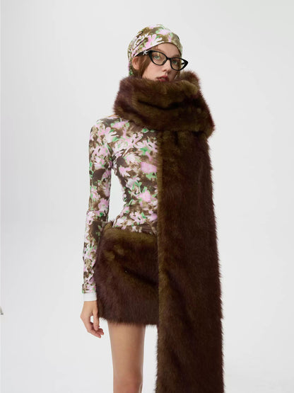 Snow Fox Glow Eco Fur Long Scarf　X3505