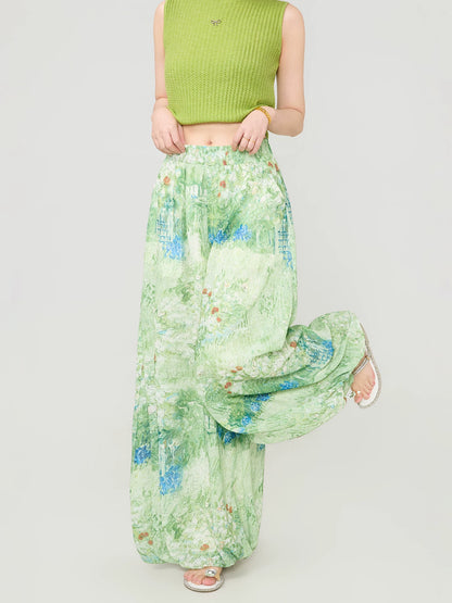 Floral Chiffon Wide-Leg Pants　X3539