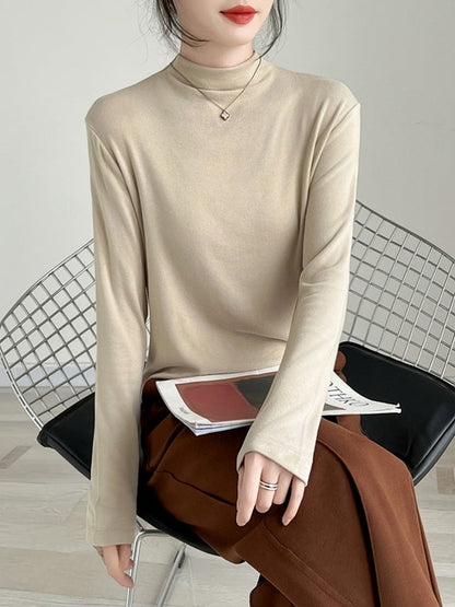 Round neck and half-high neck long sleeve T-shirt X3174