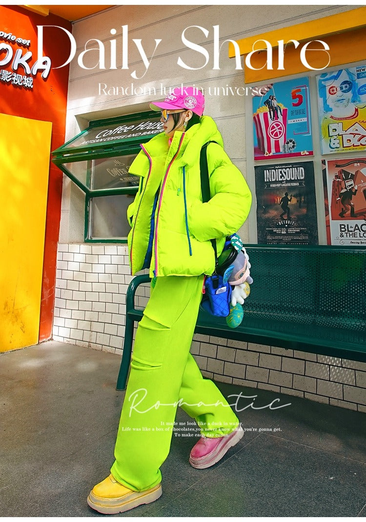 螢光色連帽羽絨外套 X3470