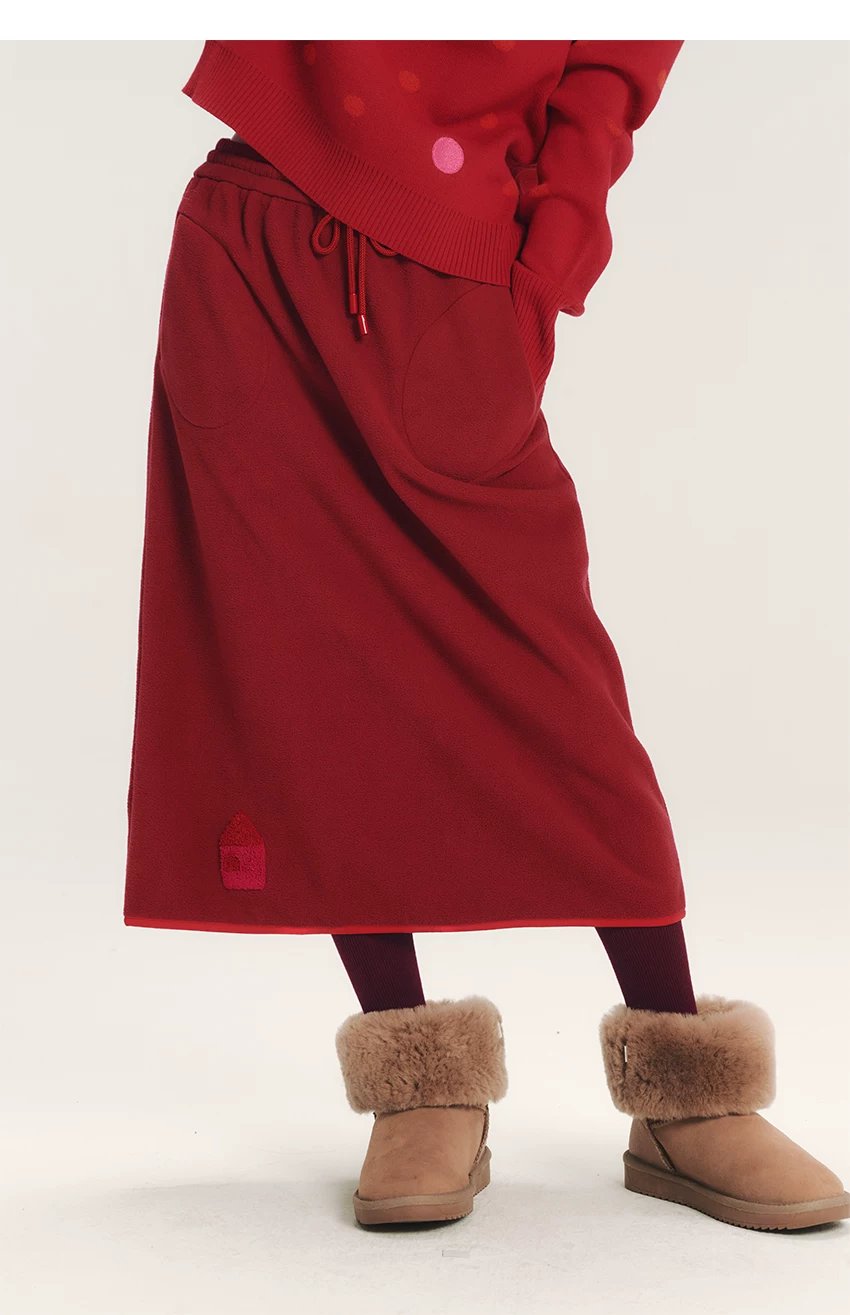 House Embroidery Fleece Midi Skirt　X3718