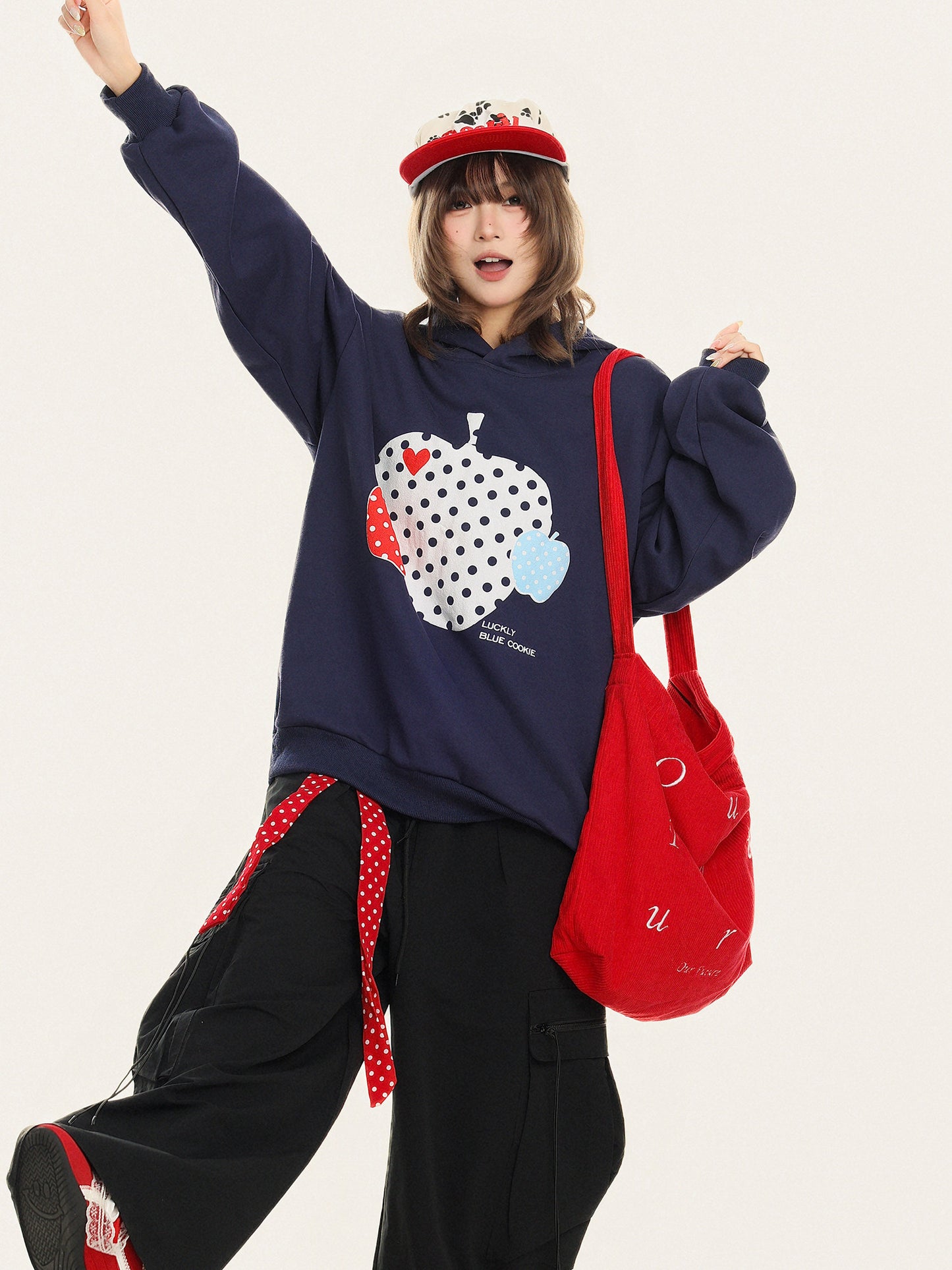 Apple Polka Dot Oversized Hoodie　X3664