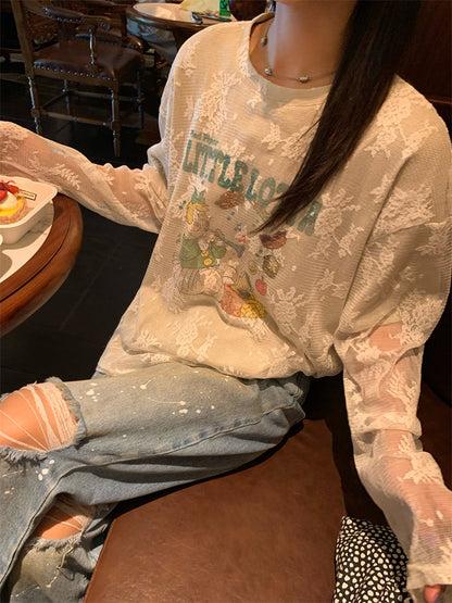 Lace layer design long sleeved t-shirt　X3124