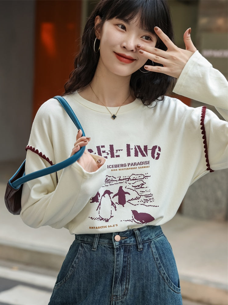 Design sleeve crew neck casual T-Shirt X3085