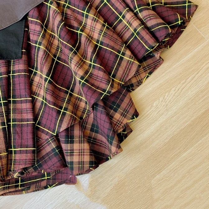 Layered check medium skirt X2458