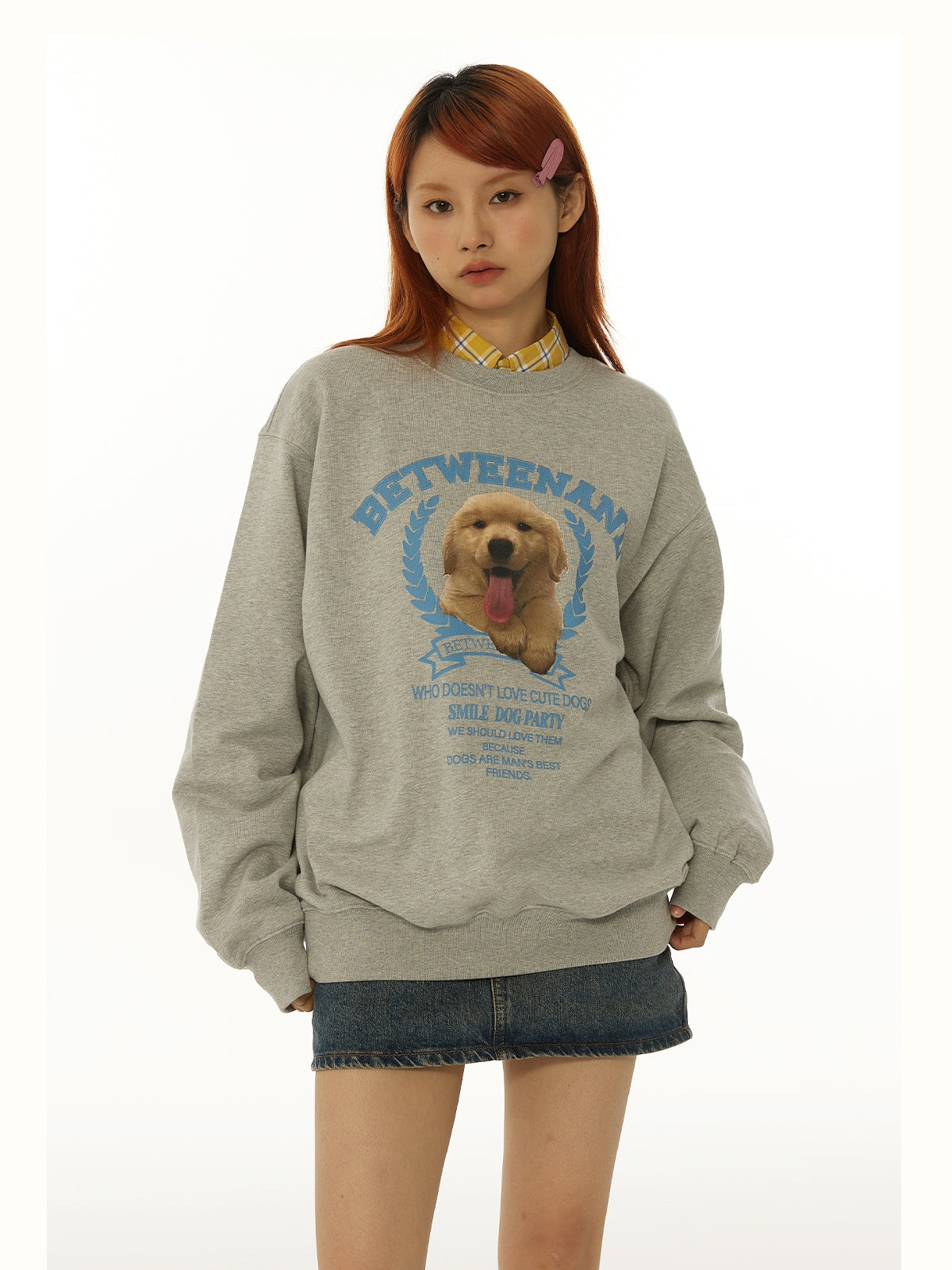 Cute puppy print loose pullover sweatshirt X3077