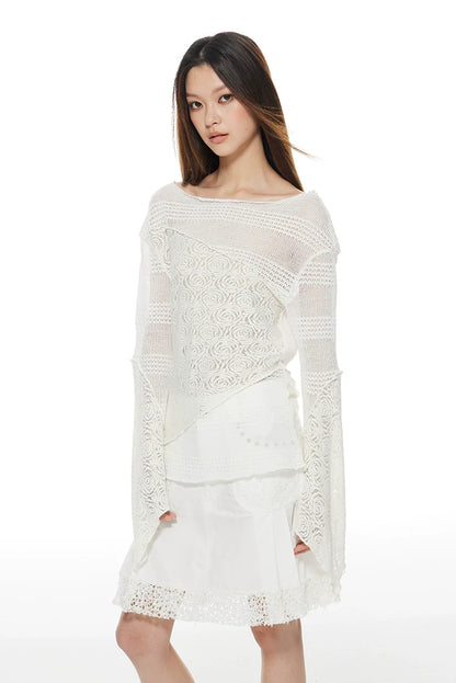 Long Sleeve Feminine Lace Long Top X3135