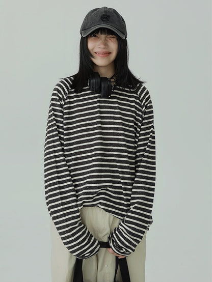 Stripe Round Neck Tops　X3196