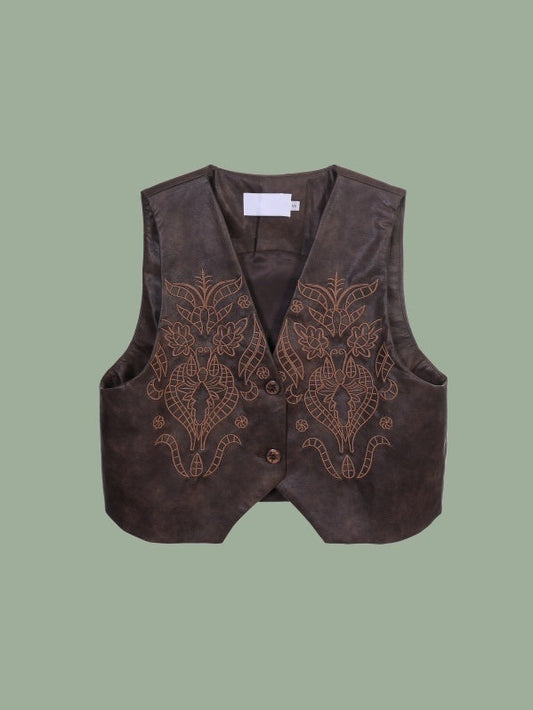 Western style embroidery suede vest X3214