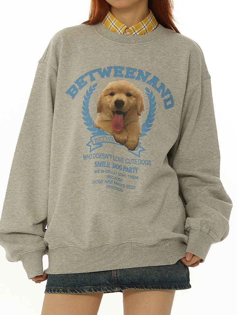 Cute puppy print loose pullover sweatshirt X3077