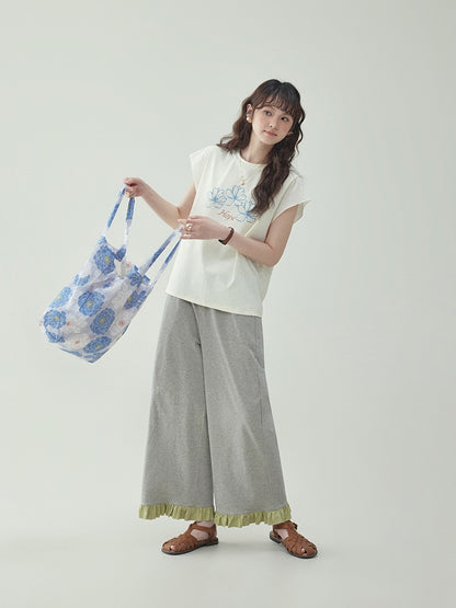 Floral Ruffle Sleeve T-Shirt　X3231