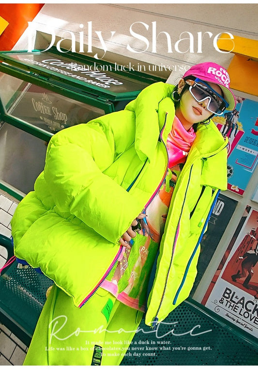 螢光色連帽羽絨外套 X3470